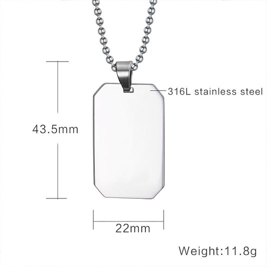 Military Dog Tag Pendant Necklace for Men — Titanium Steel