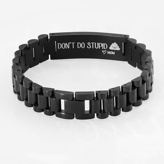 Personalised Engraved Bracelet for Men — Stainless Steel, Black & Steel