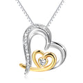 Double Heart Diamond Pendant Necklace — 925 Sterling Silver & Gold