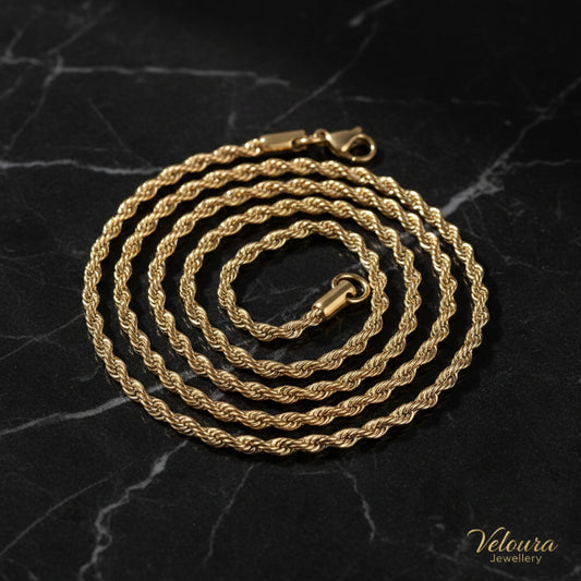 Rope Chain Necklace for Men — 3MM Stainless Steel, Gold & Silver
