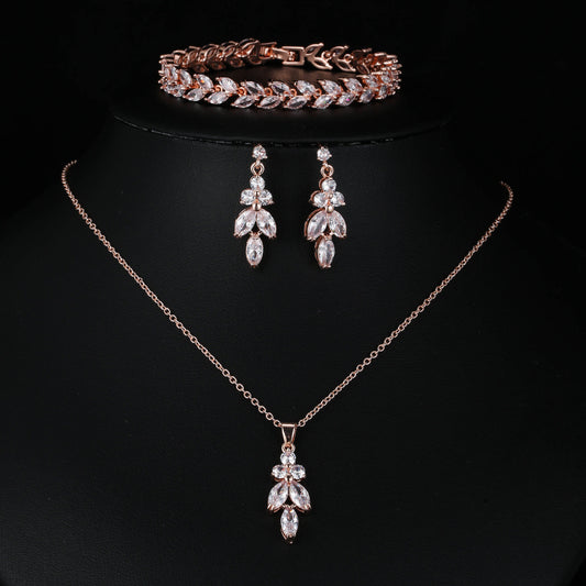 CZ Bridal Jewellery Set — 3-Piece Necklace, Earrings & Ring