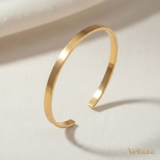 18K Gold Open Bangle Bracelet for Women — Minimalist Steel