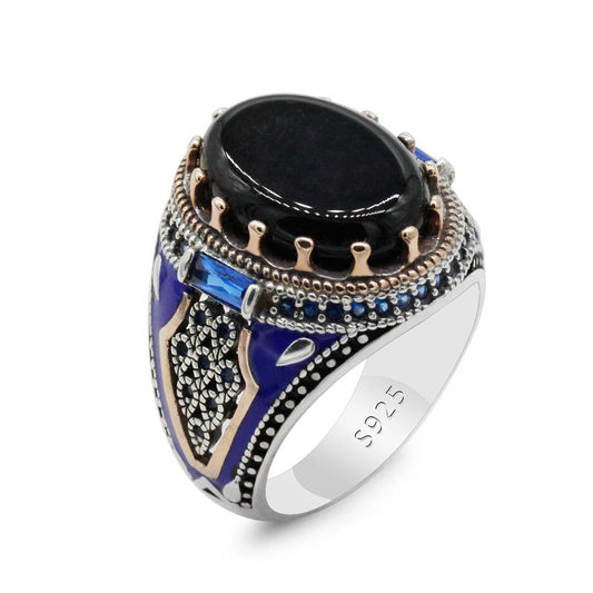 Black Onyx Ring for Men — Round Gemstone, Sizes 6–13